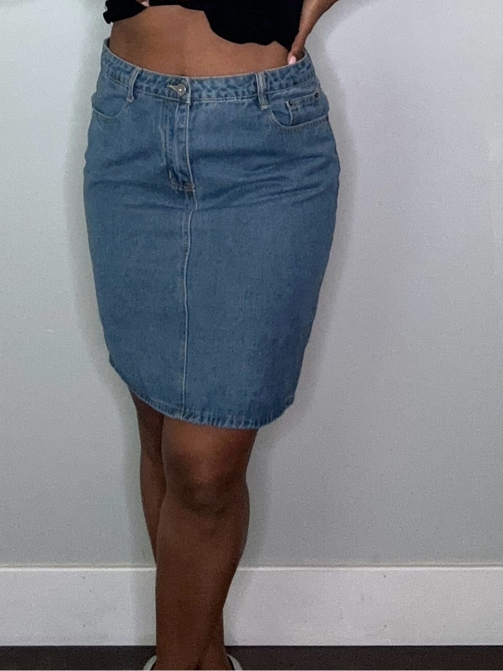 Classic Blue Denim Pencil Skirt - Women New